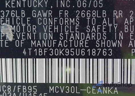 2005 Toyota Camry Le V6 from USA, damaged, VIN 4T1BF30K95U618763